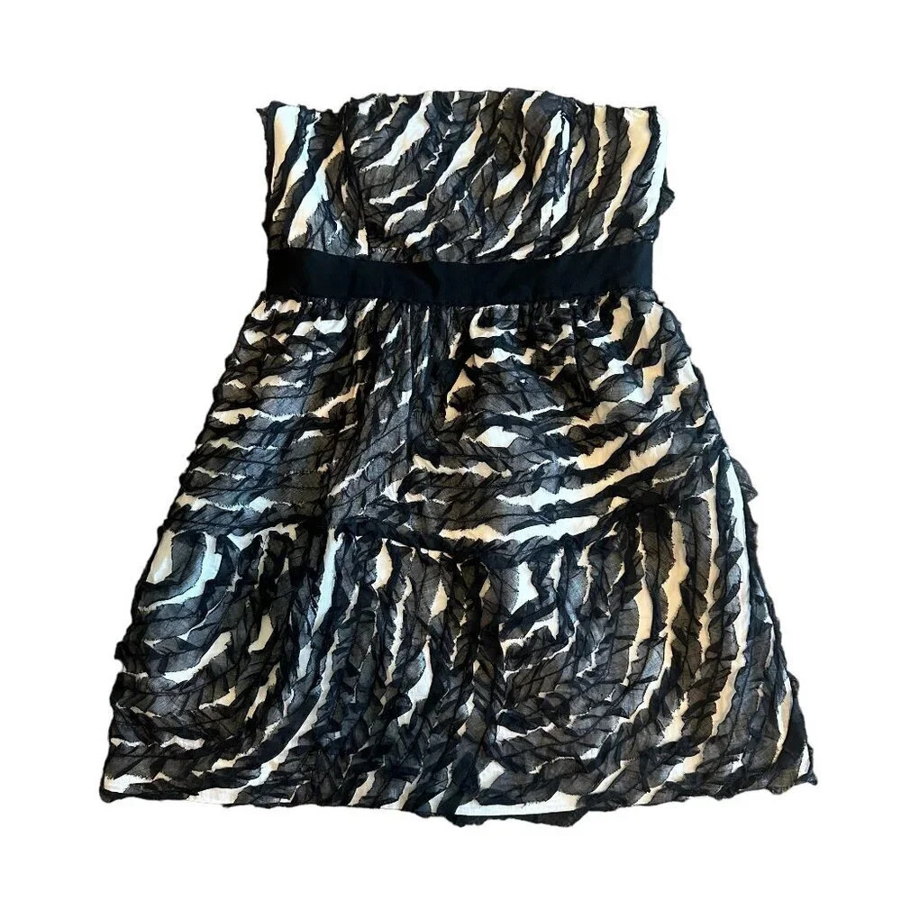 Thread Social Black White Strapless Dress Belted Flattering Cotton Size 12